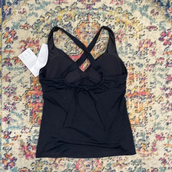 NWT athleta plunge tankini top medium large black A-C swim m l top bow tie back - Picture 7 of 14